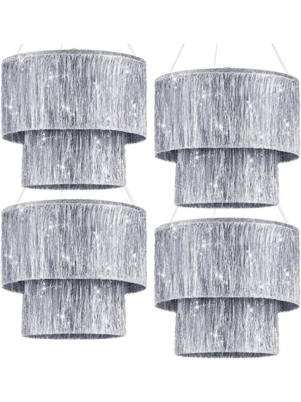 4 Pcs Iridescent Tinsel Chandelier Decor - Metallic Foil Party & Bachelorette